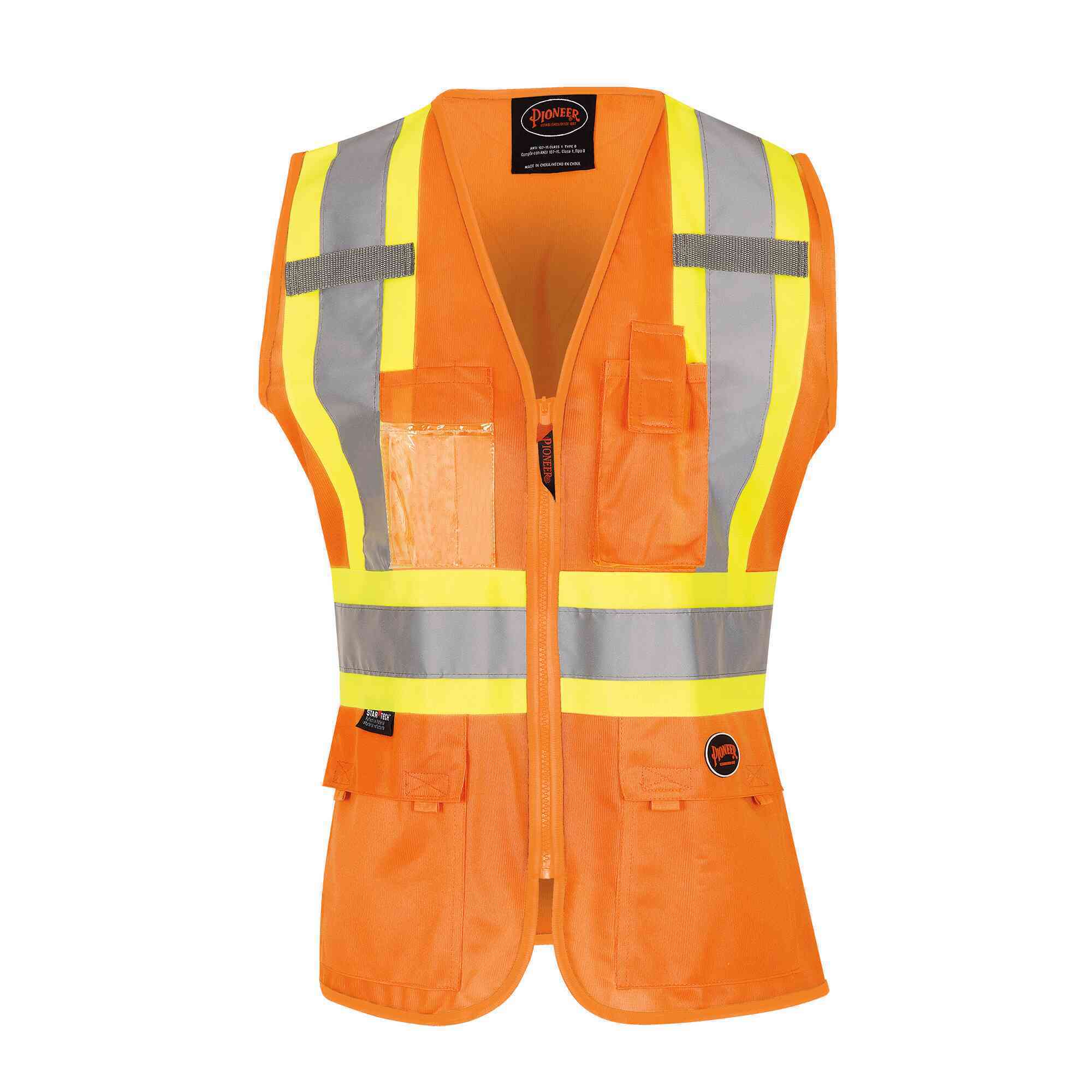 Pioneer Women's Custom Fit Hi-Vis Safety Vest — Mesh Back, Hi-Vis Orange, XL, Model# V1021850U-XL